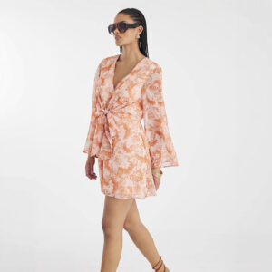 Loose-fit Lace-up V-neck Printed Womens Dress