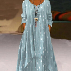 AliExpress Women's Retro Printed Crew Neck Button Dress