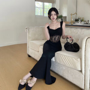 Lace Fishbone Patchwork High End Bodycon Sleeveless Slip Dress