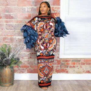 Feather-Panelled Miyake Pleats Fashionable Printed Dress