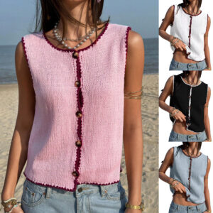 Contrast-color Trimmed Sleeveless Y2K Edgy Sweater