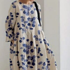 European And American-style Loose-fitting Round-neck Printed Dress