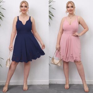 Sexy Deep V-Neck Backless Slip Dress With Burnout Lace Defined Waist And Flared Hem