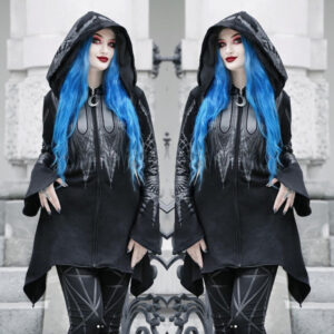 Halloween Cosplay Hoodie Women's Punk Black Long Hooded Printed Sweater